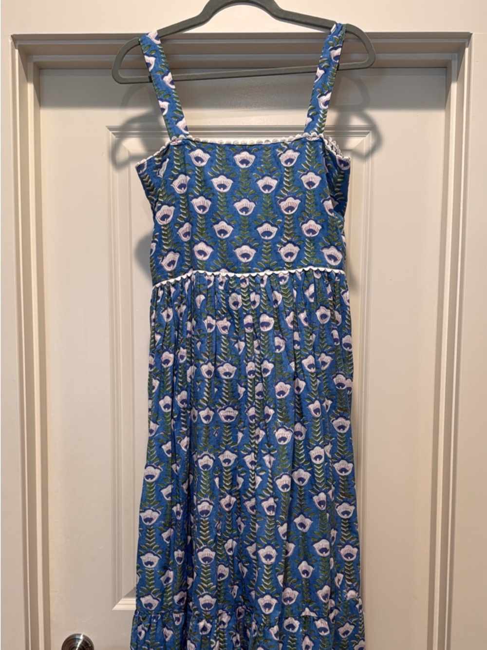 The Coastal Crane S Blue Floral Blockprint Maxi Dress